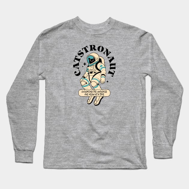 Astronaut Black Cat in blue Long Sleeve T-Shirt by The Charcoal Cat Co.